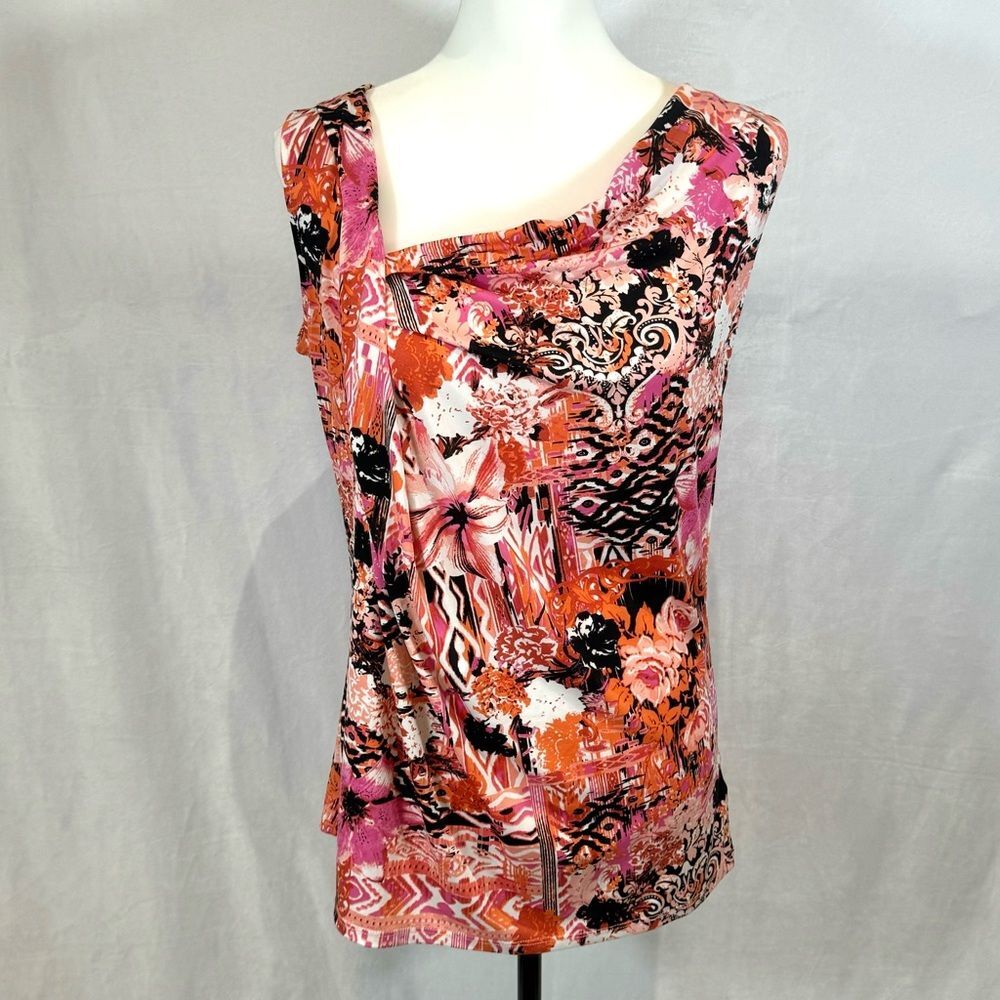 Alex Marie asymmetrical pleated neck abstract floral print top size medium